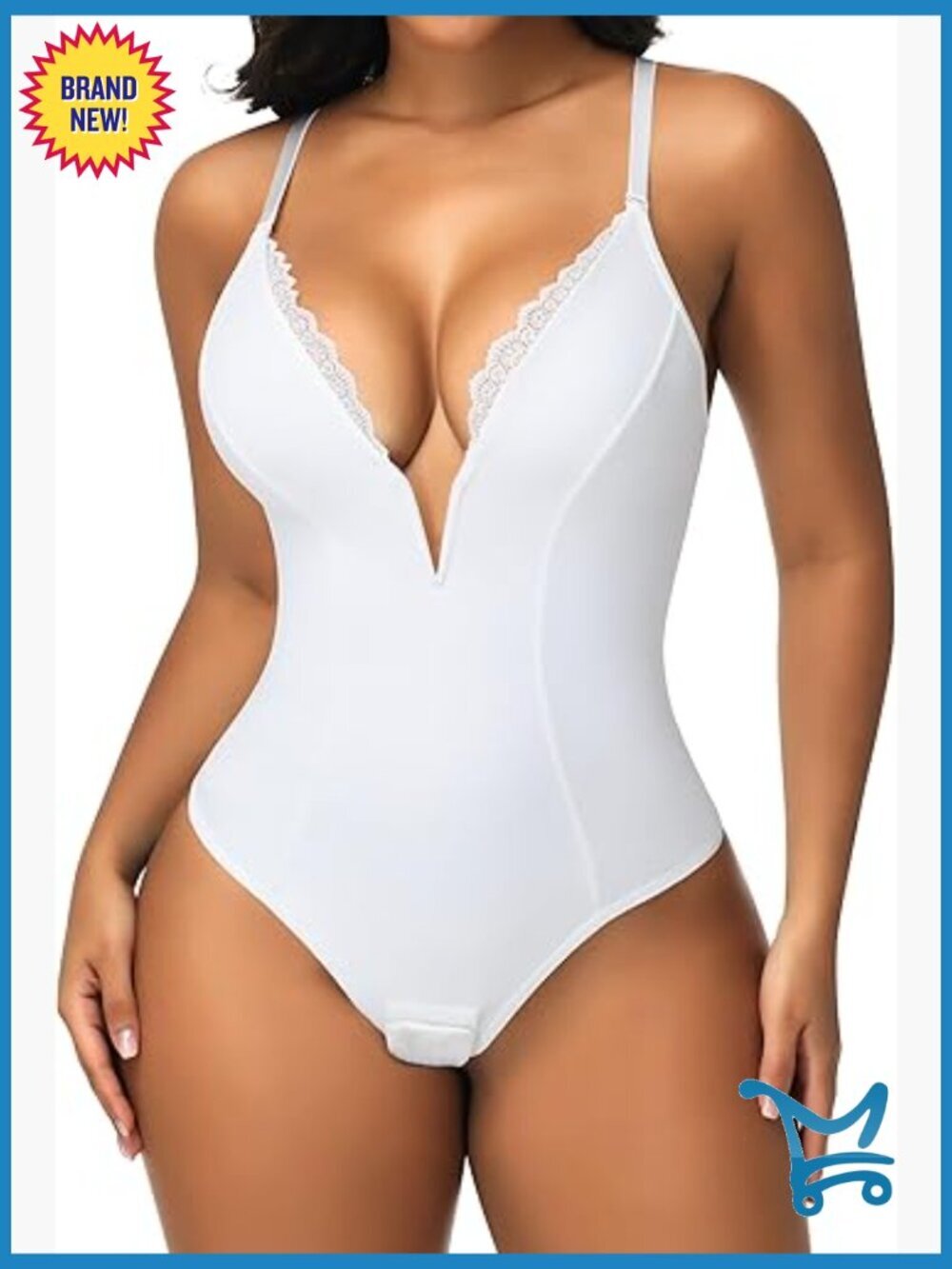 Deep V Neck Bodysuit Tummy Control Shapewear Thong Camisole Corset Top